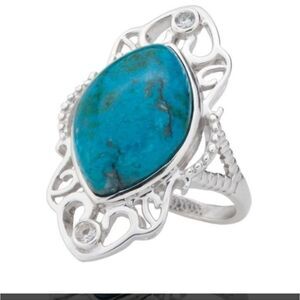 Genuine Silver Marquise Chrysocolla & Topaz Ring-SZ 5